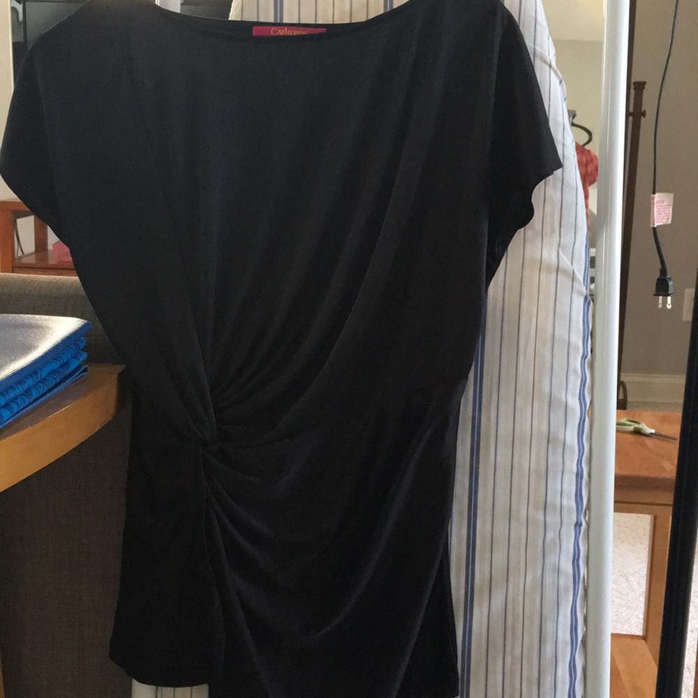 Catherine black blouse, twist detail at waist. XS